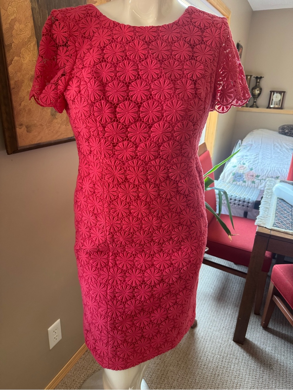 Talbots Fuchsia Floral Lace Midi Dress